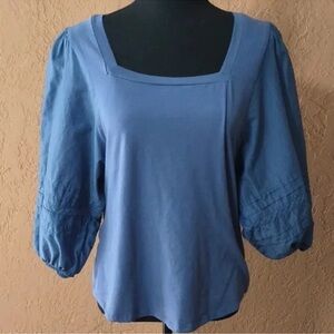 LC Lauren Conrad Dusty Blue Square Neck Puff Sleeve Top